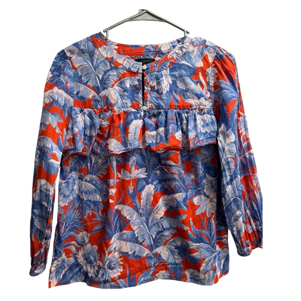 J. Crew Ruffle Ratti Rio Top, size PS, Red, Blue, White‎